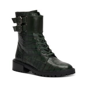 VINCE CAMUTO Womens Green Up Fawdry Toe Block Heel Leather Combat Boots 9 M